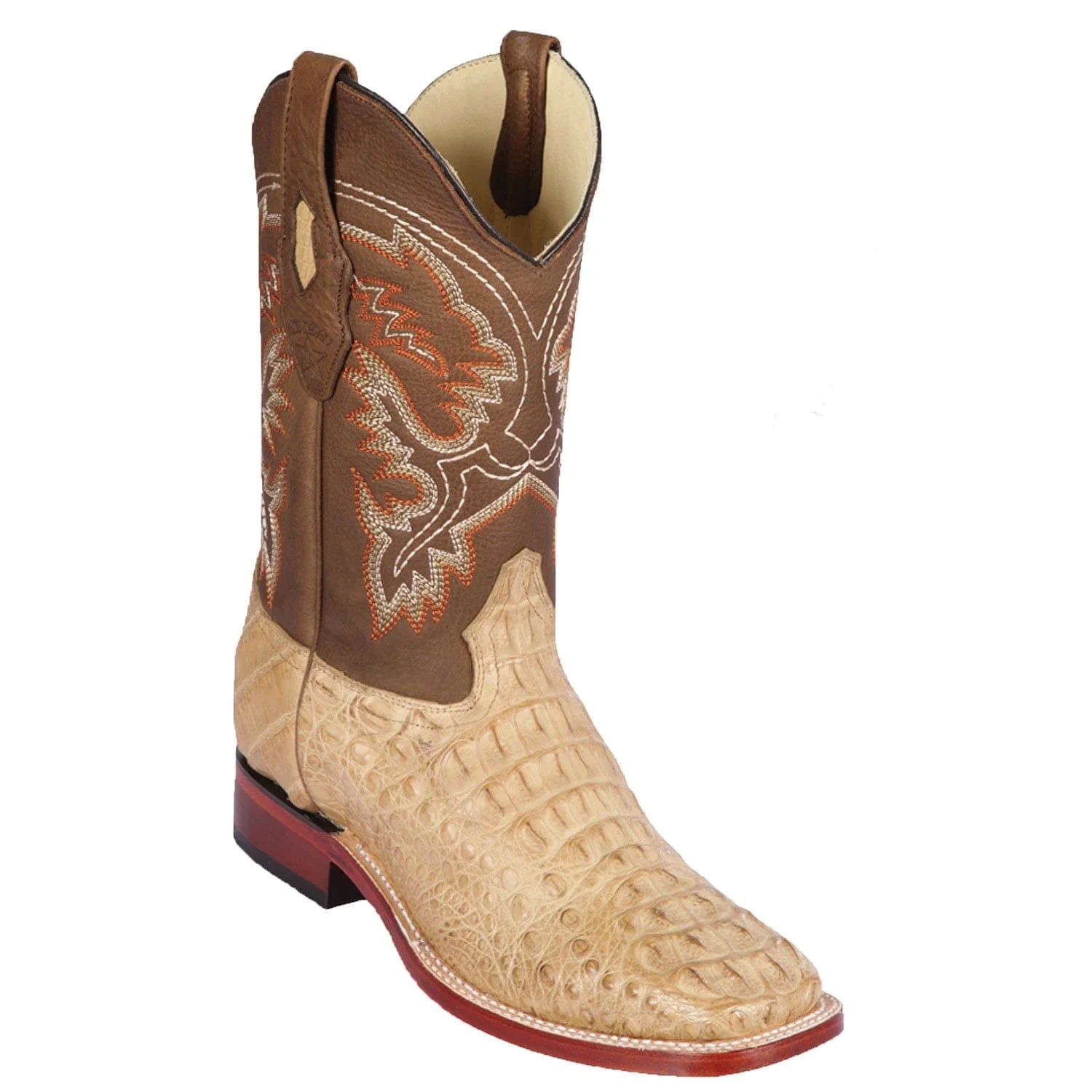 cowboy boots for women with high platform for added height-Cowboy boots for desert wearLos Altos 822G0251 Men's Honey Greasy Finish Genuine Caiman Hornback Wide Square Toe Cowboy Boots