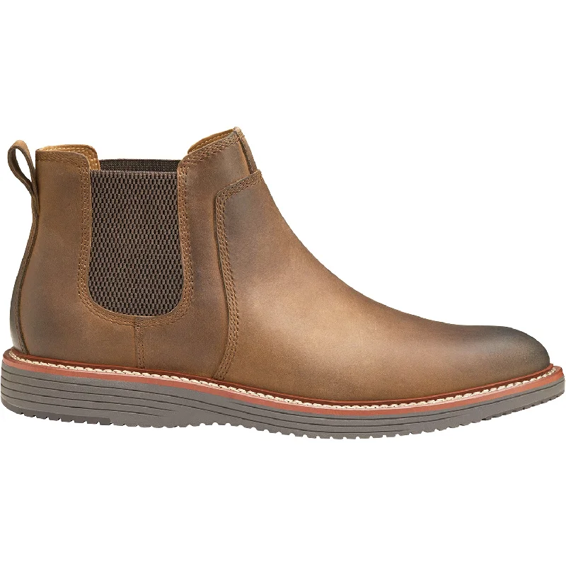 Booties for casual fashion-Men's Johnston & Murphy Upton Chelsea Brown Oiled Full Grain Leather