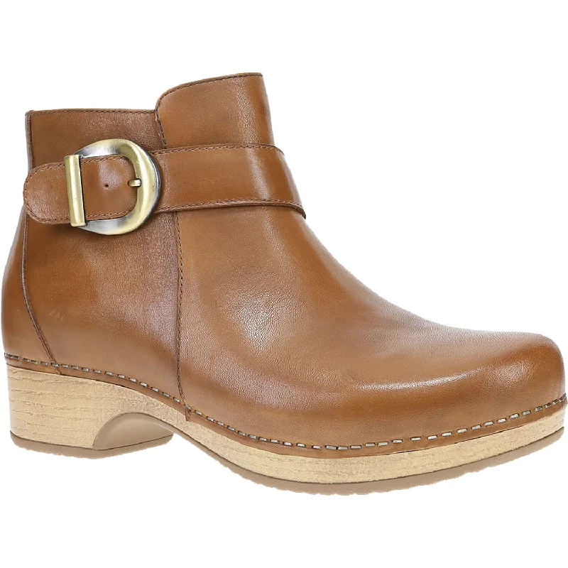 Booties for active soles-Women's Dansko Brennan Tan Calf Leather