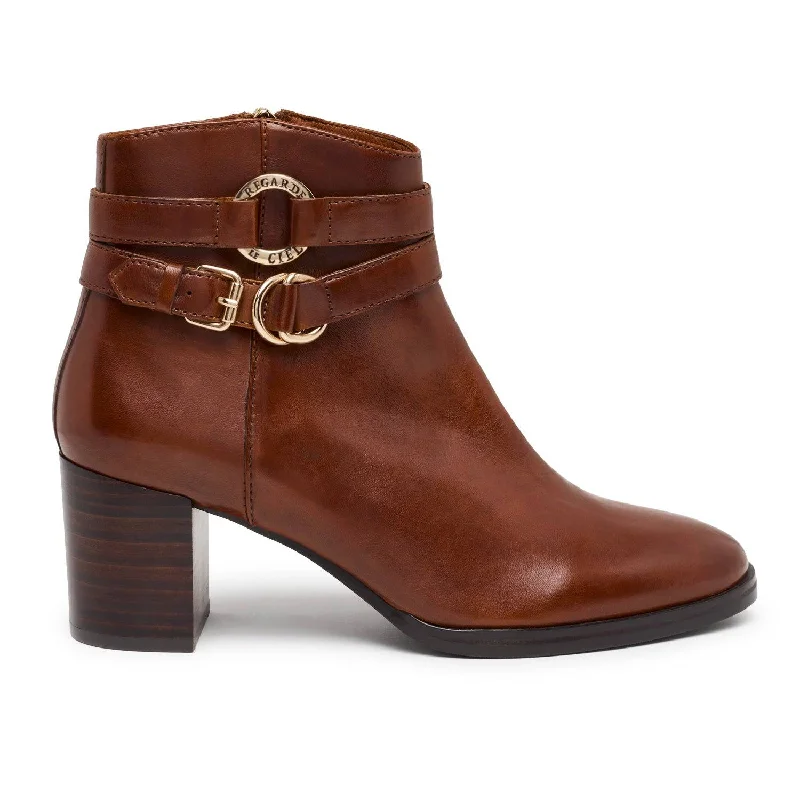 Ankle boots for eco-conscious-Regarde Le Ciel Joan-01 Ladies Brown Tan Leather Side Zip Ankle Boots