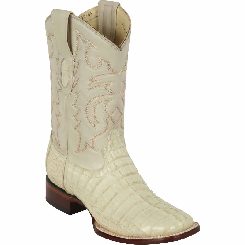 cowboy boots for men with soft lining for warmth in colder weather-Cowboy boots with neon accentsLos Altos 8220104 Men's Winter White Genuine Caiman Tail Wide Square Toe Cowboy Boots