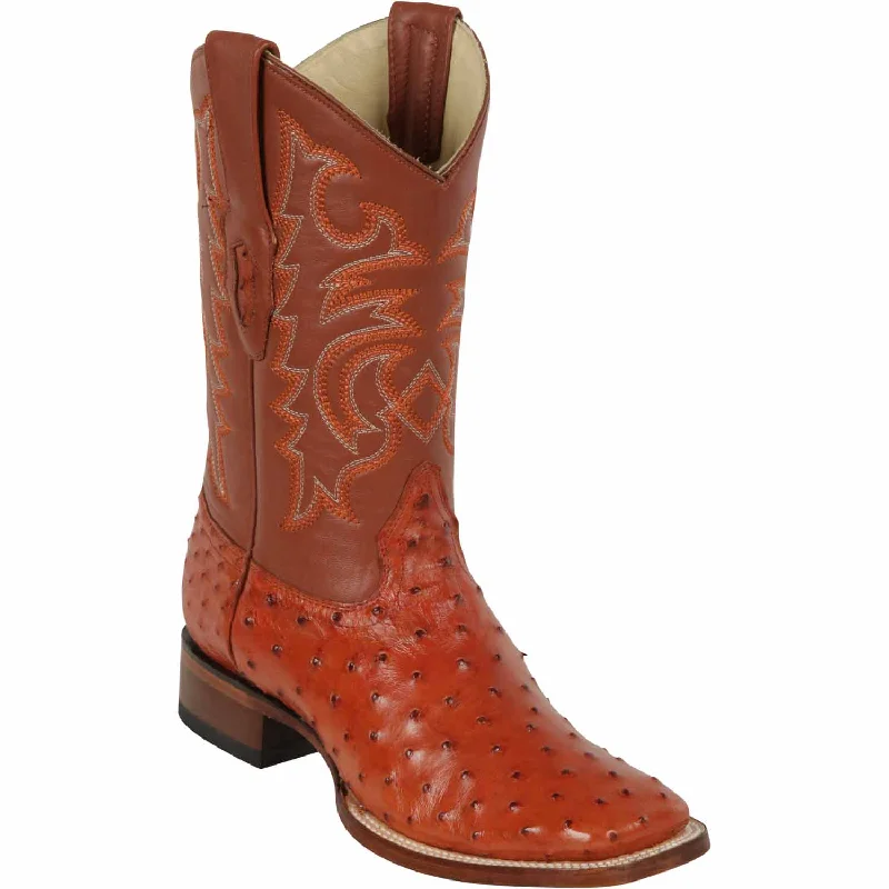 cowboy boots for men with thick heel for extra durability-Cowboy boots with bold colorsLos Altos 8220303 Men's Cognac Genuine Ostrich Wide Square Toe Cowboy Boots