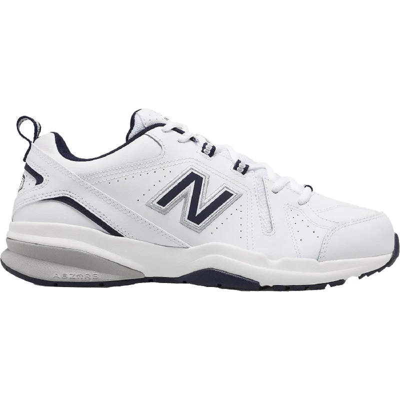 Athletic shoes with supportive heels-Men's New Balance MX608WN5 White/Navy Leather