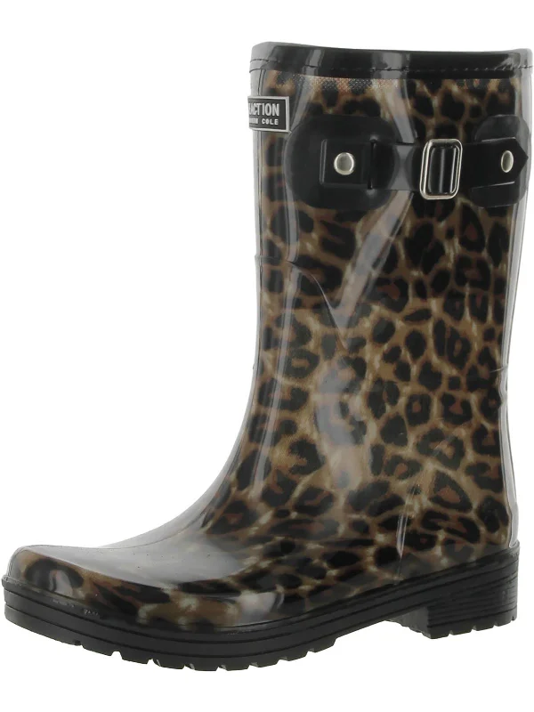 Rain boots with pliable rubber-Rain Buckle Womens Mid-Calf Man Made Rain Boots