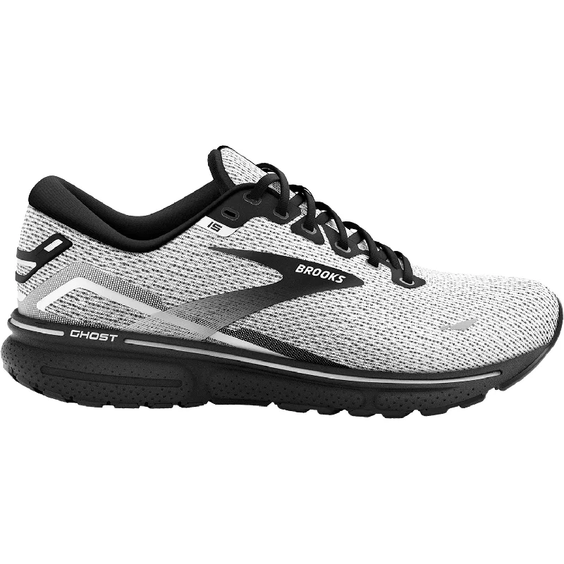 Athletic shoes with responsive soles-Men's Brooks Ghost 15 White/Black Mesh