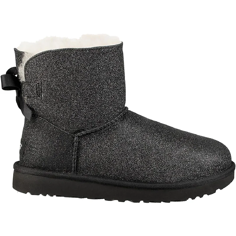 Booties for stylish walks-Women's UGG Mini Bailey Bow Sparkle Black Textile