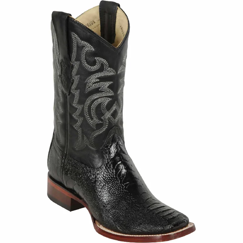 cowboy boots for men with vintage distressed look for rustic appeal-Cowboy boots with oil-resistant soleLos Altos 8220505 Men's Black Genuine Ostrich Leg Wide Square Toe Cowboy Boots