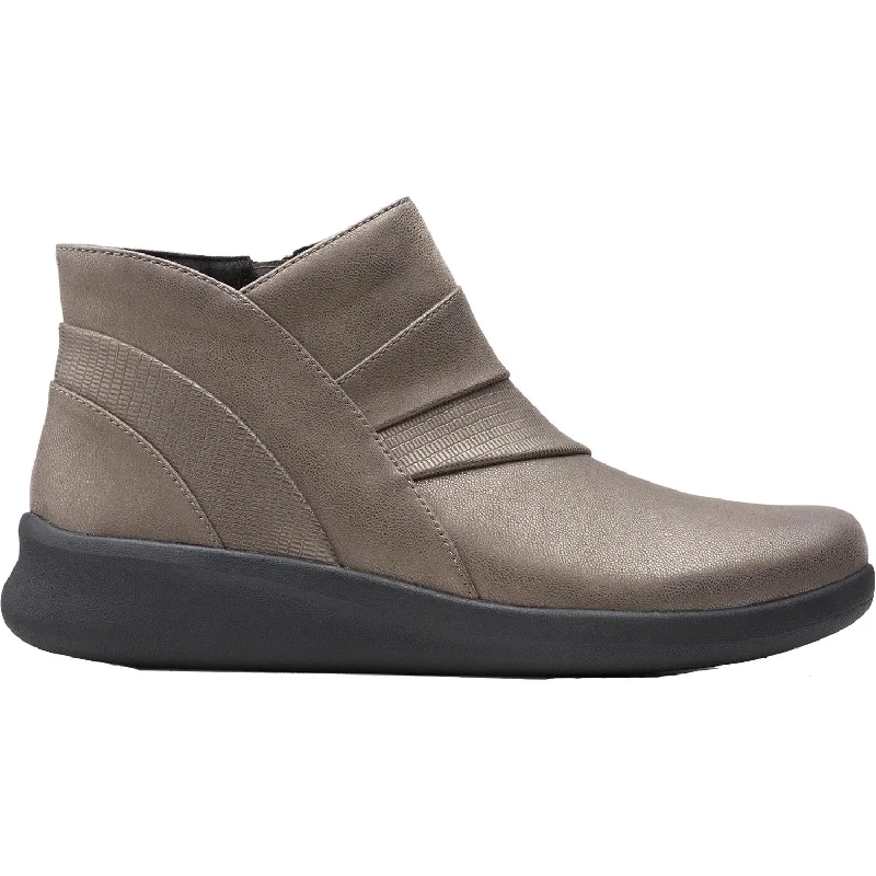 Booties with trendy soles-Women's Clarks Cloudsteppers Sillian 2.0 Rise Dark Pewter Synthetic