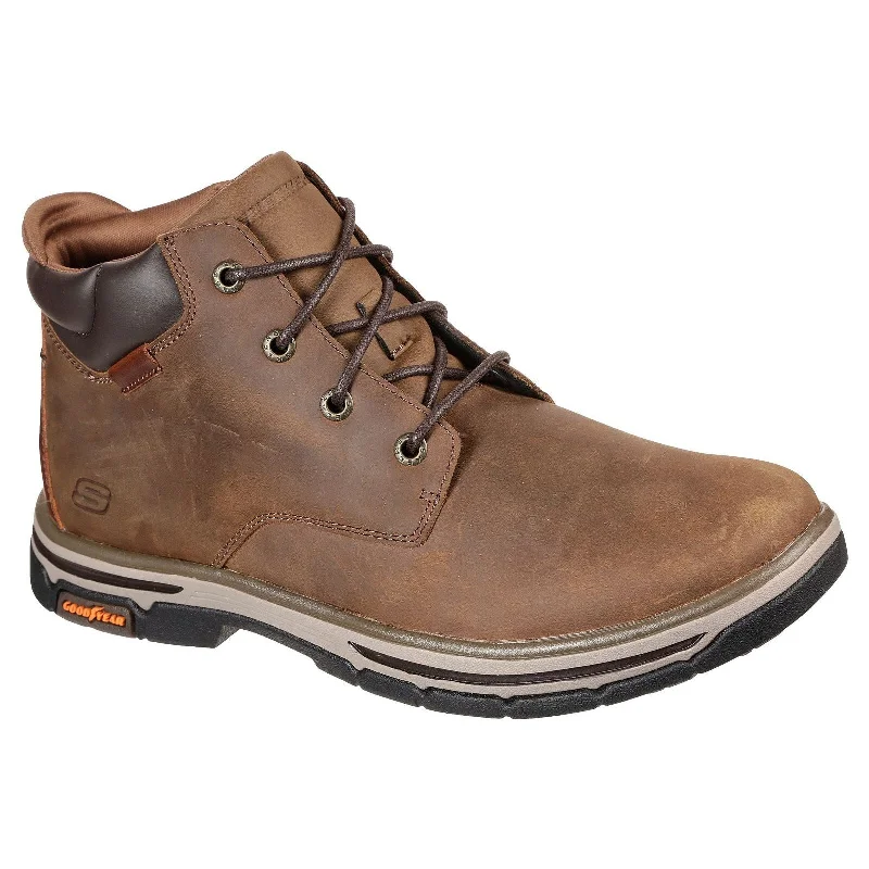 Ankle boots with heel cutout-Skechers 204394 Segment 2.0 Brogden Mens Brown Leather & Textile Lace Up Ankle Boots