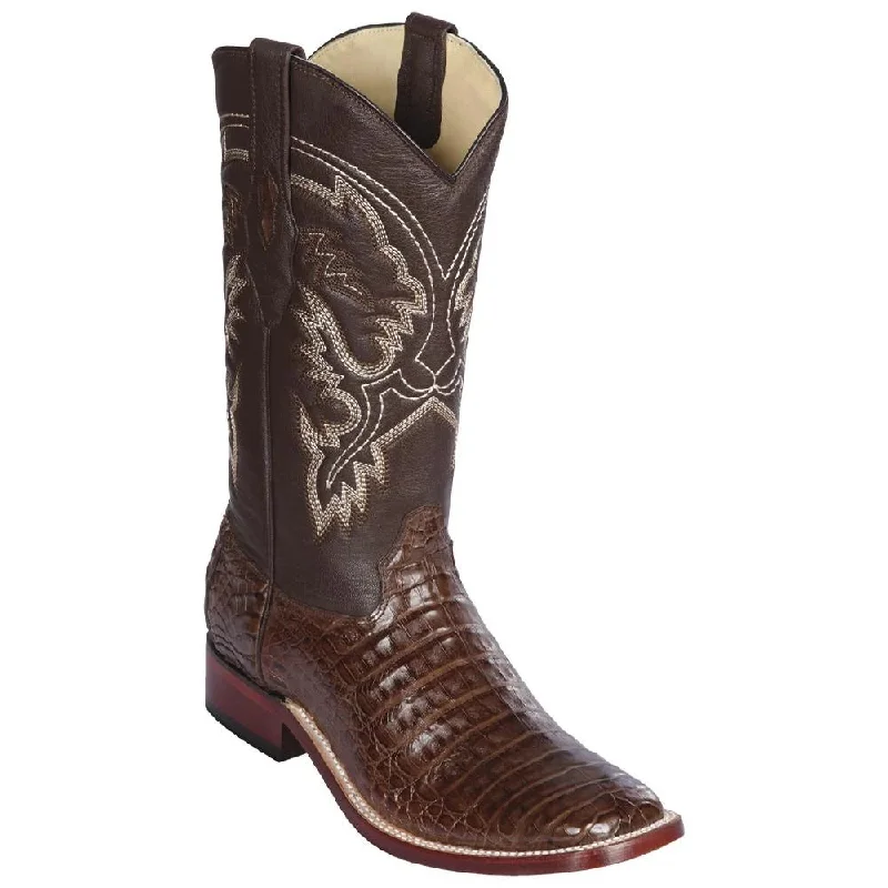 cowboy boots for men with slip-resistant rubber sole for grip-Cowboy boots with chain detailLos Altos 8228207 Men's Brown Genuine Caiman Belly Wide Square Toe Cowboy Boots