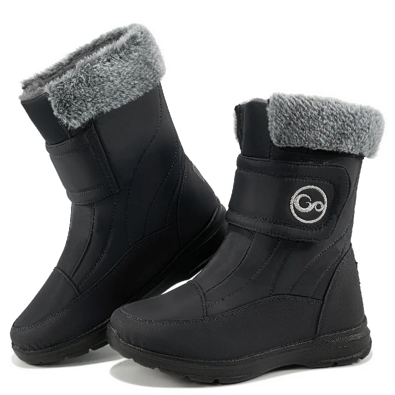 Snow boots for snowboarding-Women Snow Boots Winter Slip On Mid Calf Boots for Women Waterproof Comfortable Outdoor Shoes