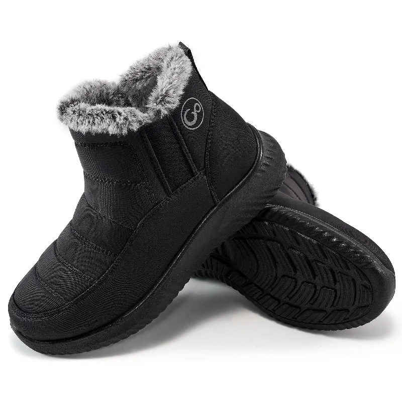 Snow boots with laces-Snow Boots Womens with Warm Fuzzy Faux Fur Slip-on Woman Winter Booties Shoes