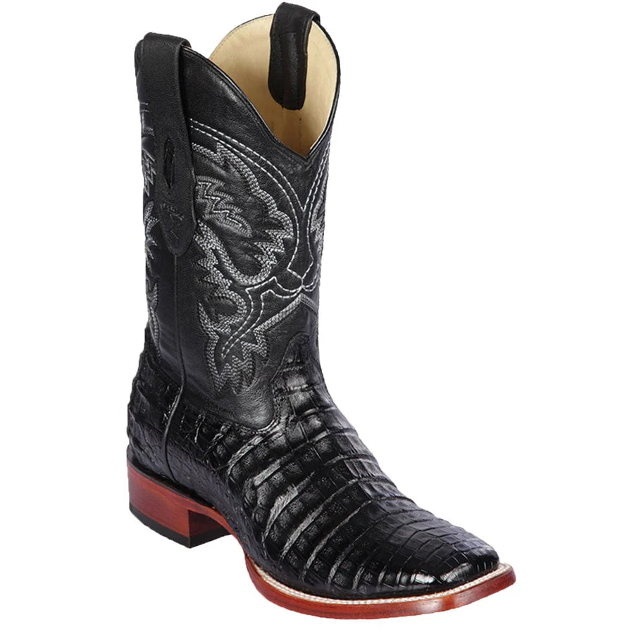 cowboy boots for women with comfort footbed for long-lasting wear-Cowboy boots for punk fashionLos Altos 8228205 Men's Black Genuine Caiman Belly Wide Square Toe Cowboy Boots