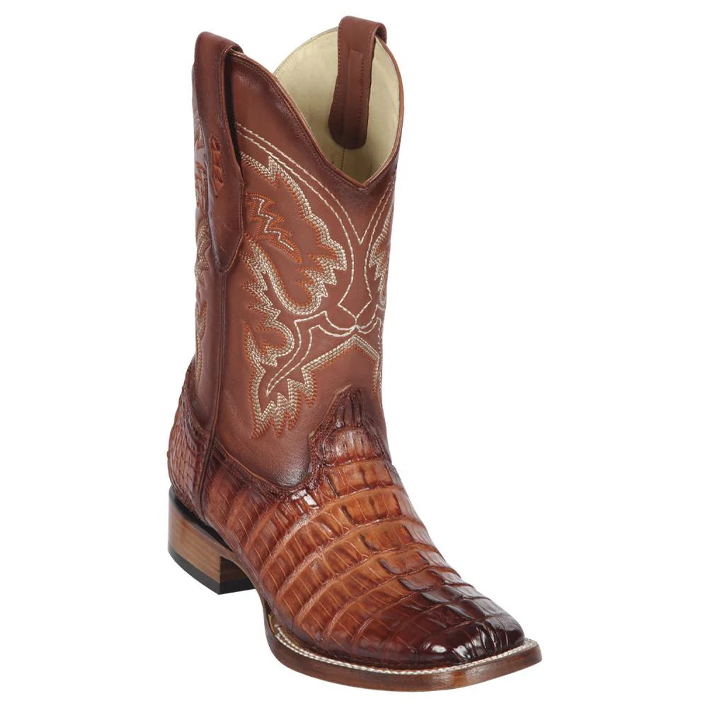 cowboy boots for men with lightweight construction for easy wear-Cowboy boots with matte finishLos Altos 8220157 Men's Faded Cognac Genuine Caiman Tail Wide Square Toe Cowboy Boots