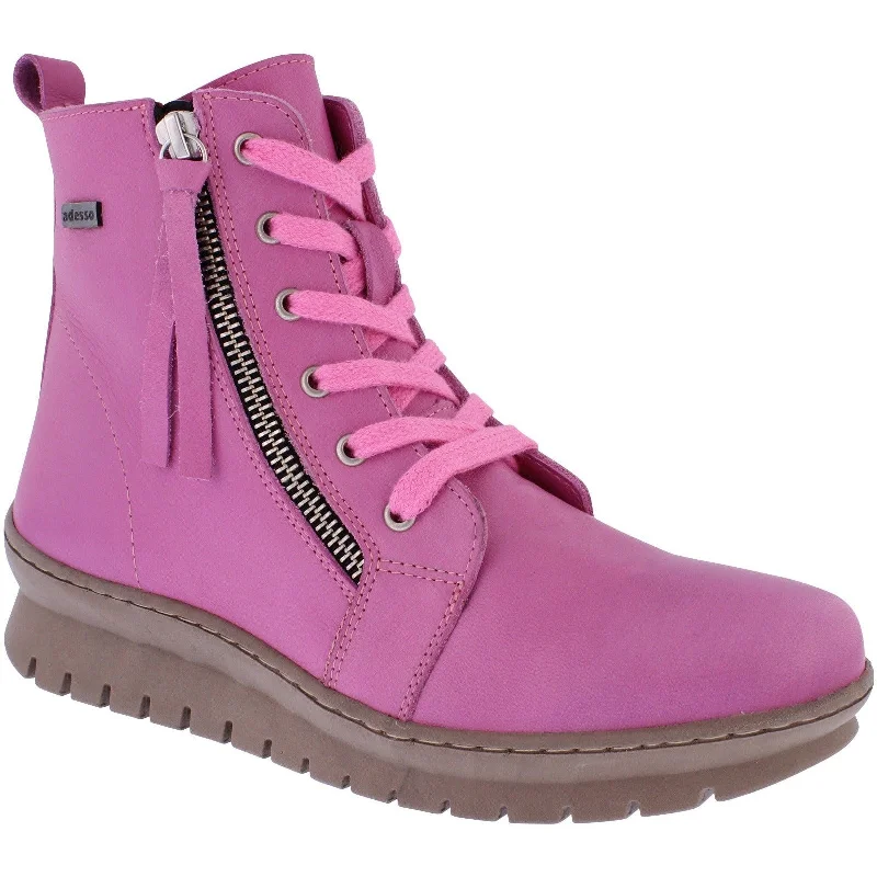 Ankle boots with zipper style-Adesso A7045 Kirsty Ladies Pink Leather Zip & Lace Ankle Boots