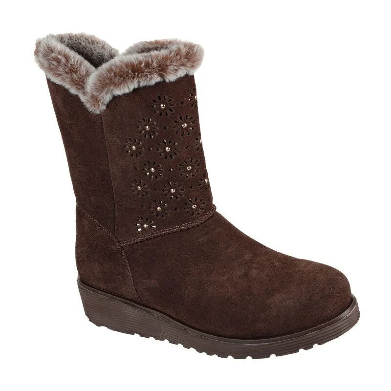 Ankle boots with plaid pattern-Skechers 167115 Keepsakes Wedge Lovely Stud Ladies Brown Suede Ankle Boots