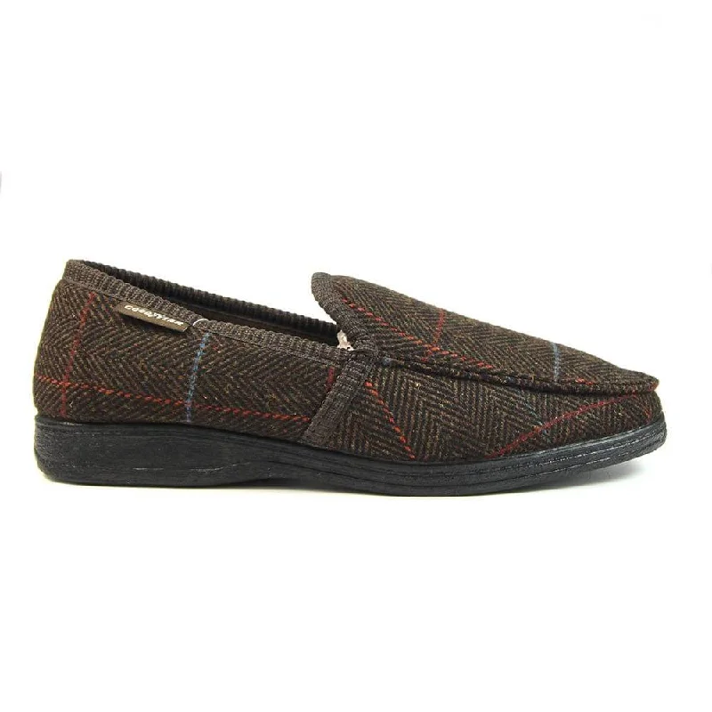 Slippers for home comfortLunar Good Year KMG137 Eisenhower Mens Brown Textile Slip On Slippers