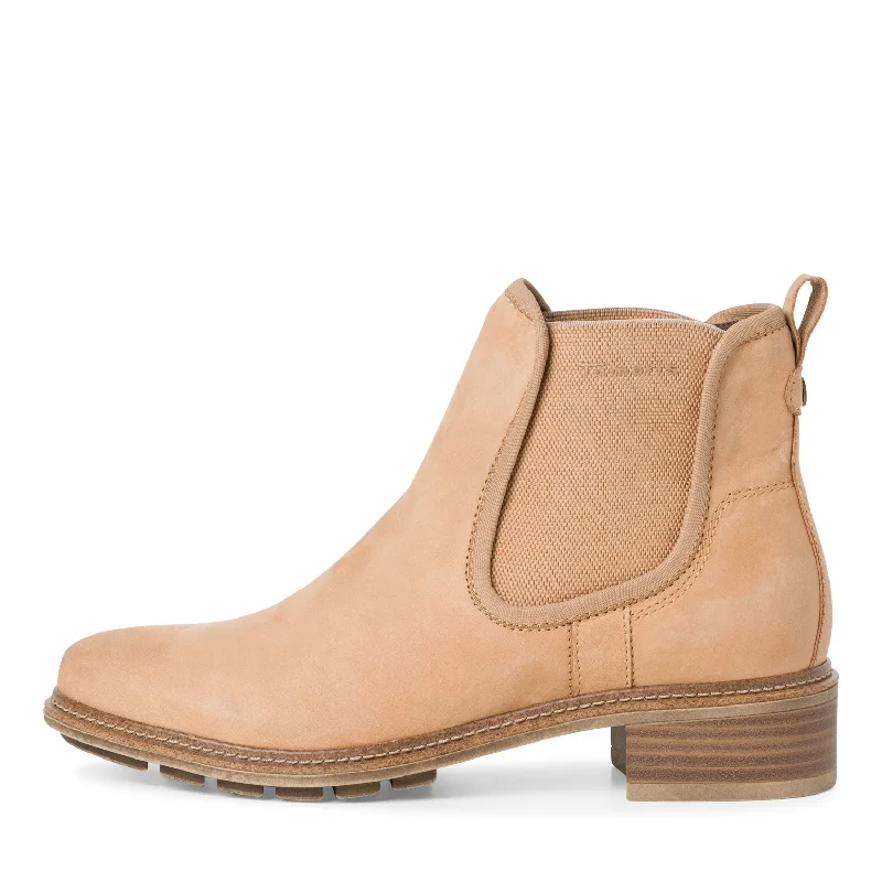 Ankle boots for street style-Tamaris 25440-29 310 Ladies Camel Leather Pull On Ankle Boots