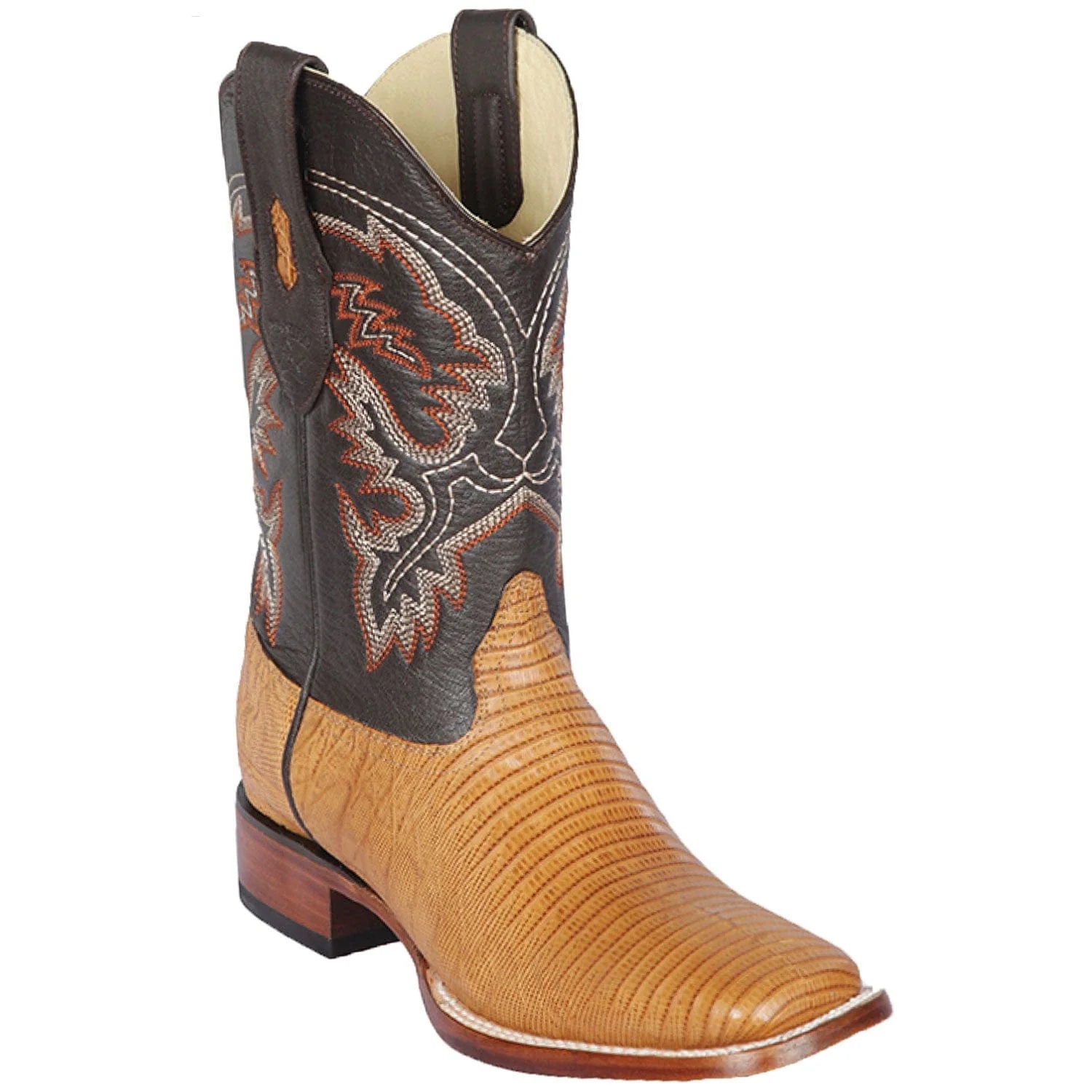 cowboy boots for men with metal toe cap for rugged look-Cowboy boots with elastic panelsLos Altos 8220753 Men's Antique Saddle Genuine Teju Wide Square Toe Cowboy Boots