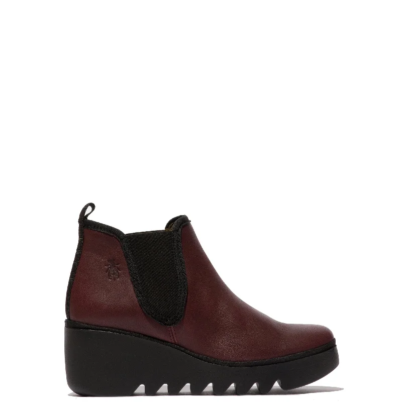 Ankle boots with silver hardware-Fly Byne 349 Ladies Bordeaux Leather Pull On Ankle Boots