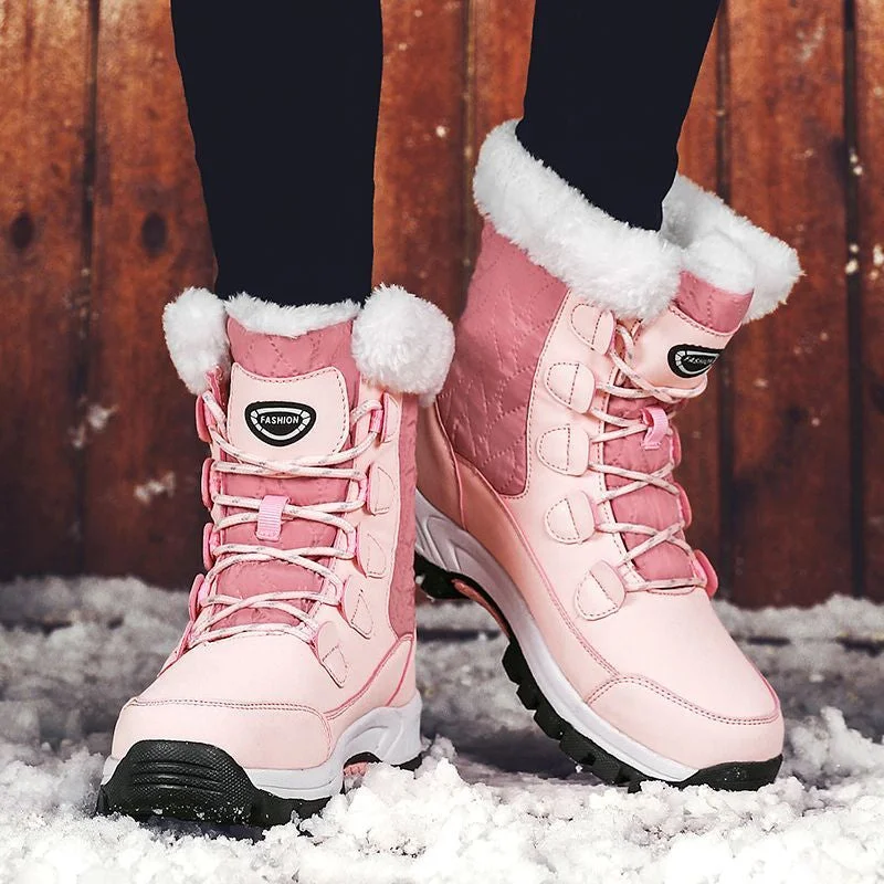 Snow boots for snowy weather-OCW Women Anti-slip Fur Warm Waterproof Snow Boots