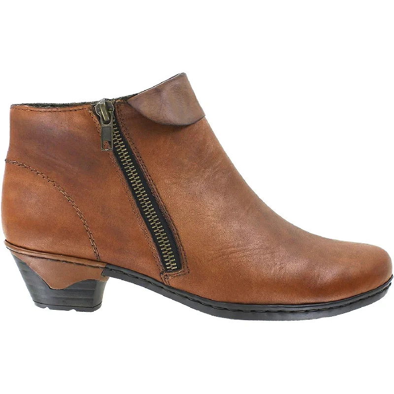 Booties with chic soles-Women's Rieker 76961-24 Lynn 61 Muskat/Kastanie Leather