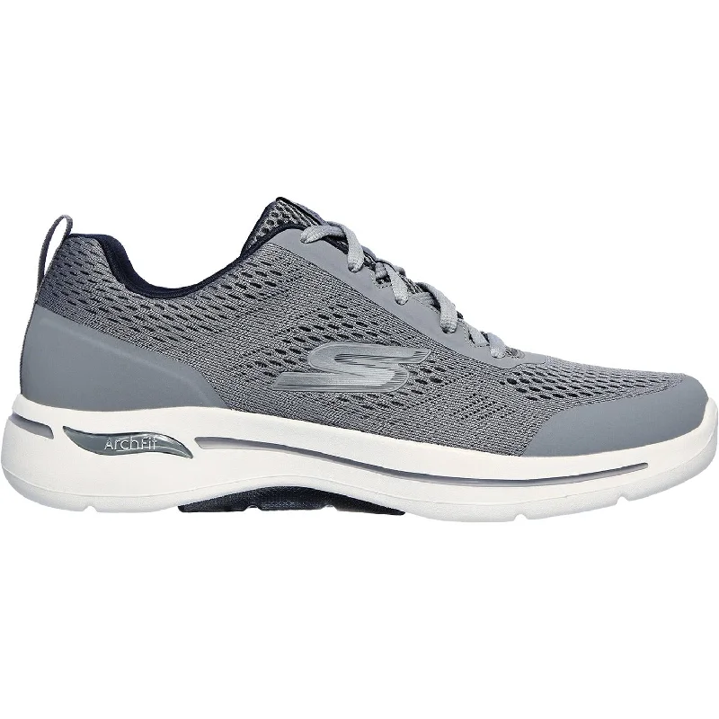 Athletic shoes with reinforced toes-Men's Skechers GOwalk Arch Fit Idyllic Grey/Navy Knit Mesh