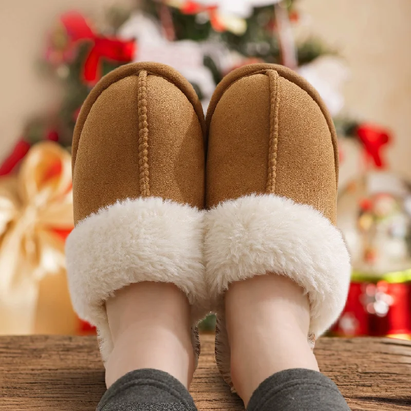 Slippers with stylish embroideryComfy Wool Slippers - Suede upper adds style and durability