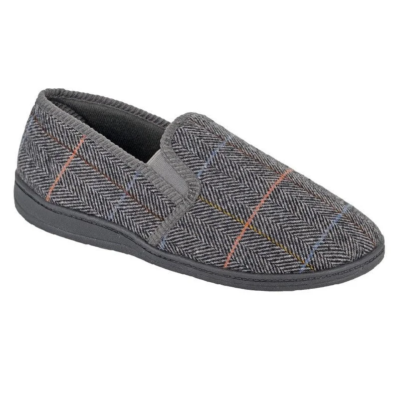 Slippers with trendy softnessSleepers MS404F Kenny Mens Grey Herringbone Textile Slippers