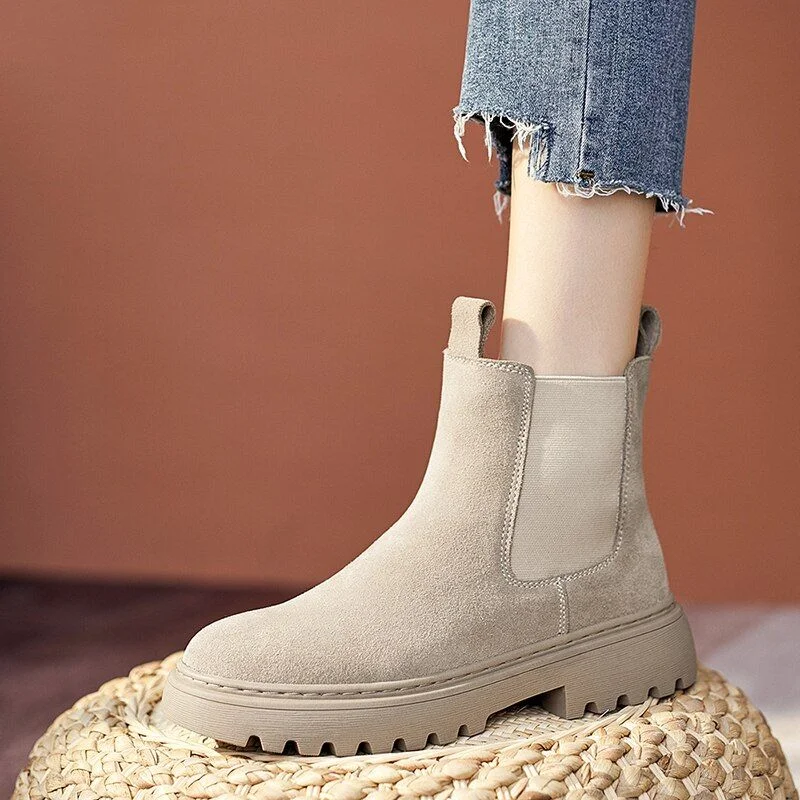 Ankle boots with side buckles-OCW Women Winter Chelsea Boots Suede Leather Comfortable Ankle Shoes