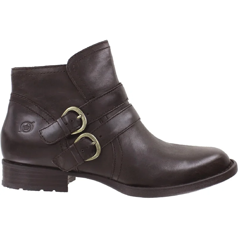 Booties with cool heels-Women's Born Pirlo Mushroom Dark Brown Leather