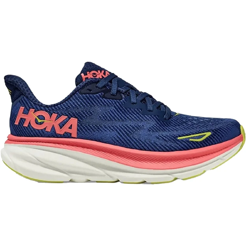 Athletic shoes with slip resistance-Women's Hoka Clifton 9 Evening Sky/Coral Mesh