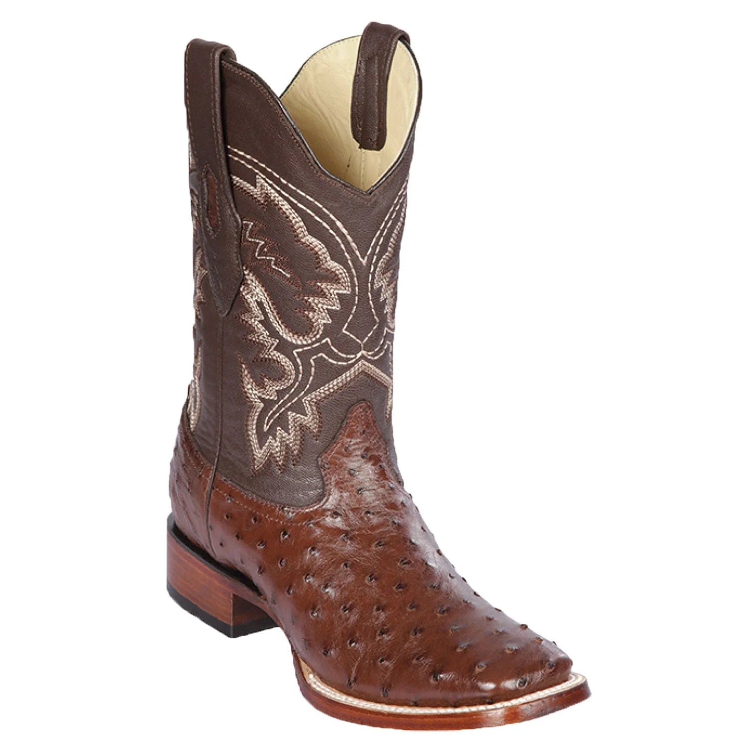 cowboy boots for men with traditional western style-Cowboy boots with western buckleLos Altos 8220307 Men's Brown Genuine Ostrich Wide Square Toe Cowboy Boots