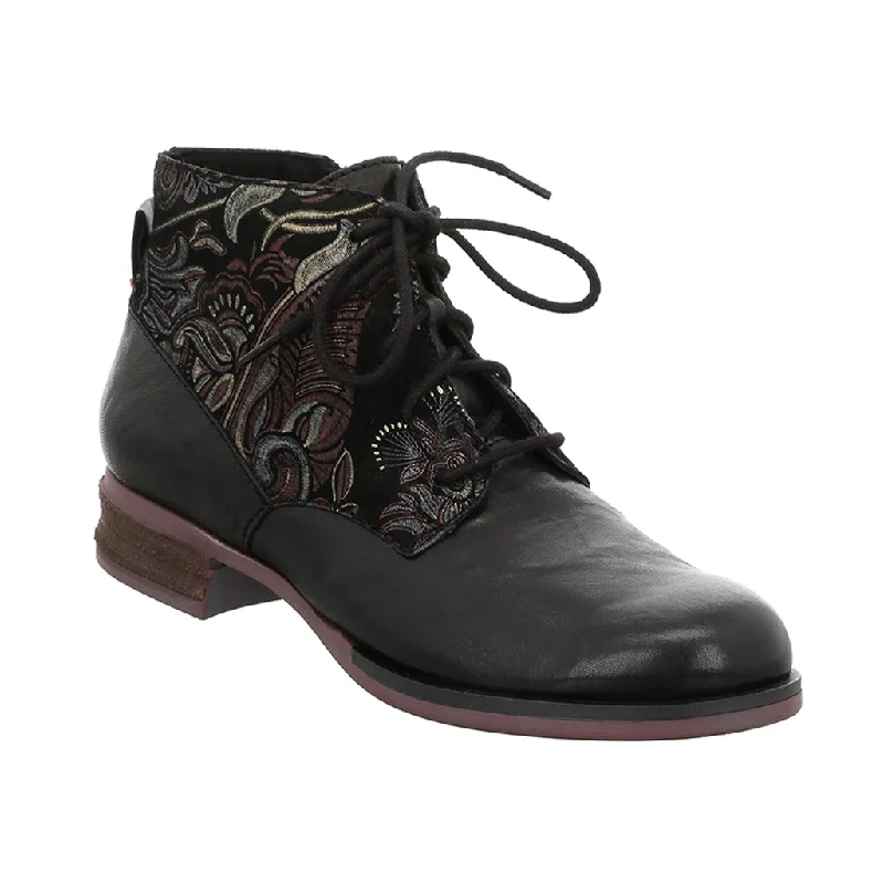 Ankle boots velvet material-Josef Seibel 76510 Sanja 10 Ladies Black-Combi Leather Arch Support Lace Up Ankle Boots