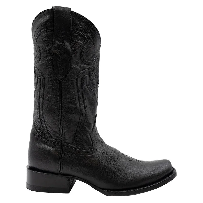 Rain boots with warm interior-Ferrini Wyatt Black Full Grain Narrow Square Toe Leather Cowboy Boots