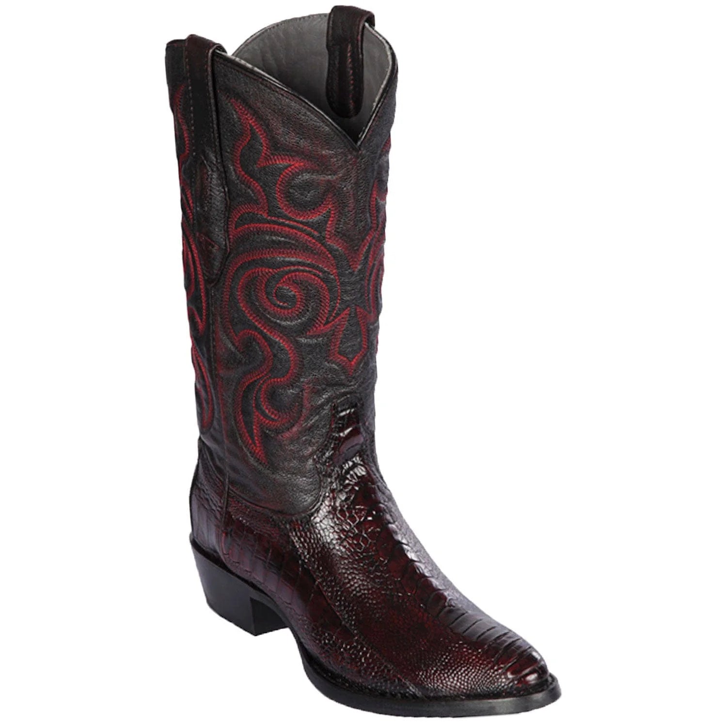 cowboy boots for men with relaxed fit for all-day wear-Cowboy boots with pull tabsLos Altos 650518 Men's Black Cherry Genuine Ostrich Leg Round Toe Cowboy Boots