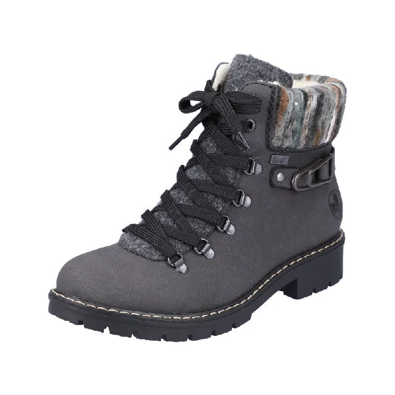 Ankle boots lightweight-Rieker Y9131-45 Ladies Grey Water Resistant Side Zip Ankle Boots