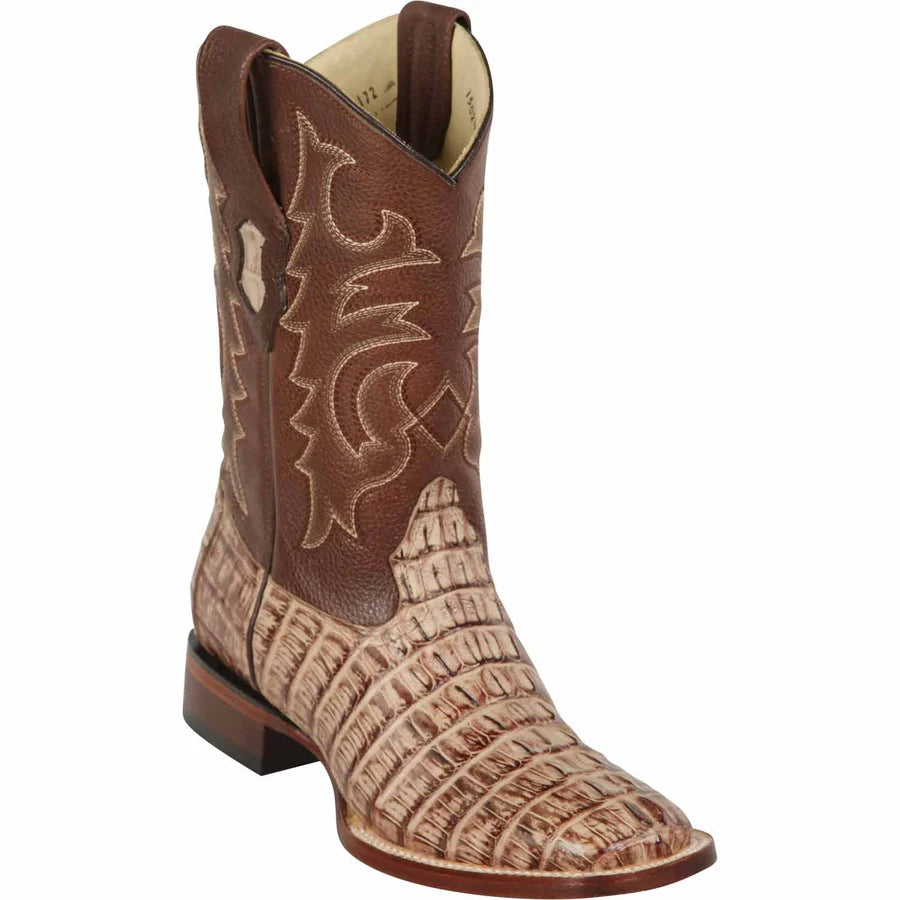 cowboy boots for women with leather straps for adjustable fit-Cowboy boots for night outLos Altos 8220172 Men's Mocha Genuine Caiman Tail Wide Square Toe Cowboy Boots