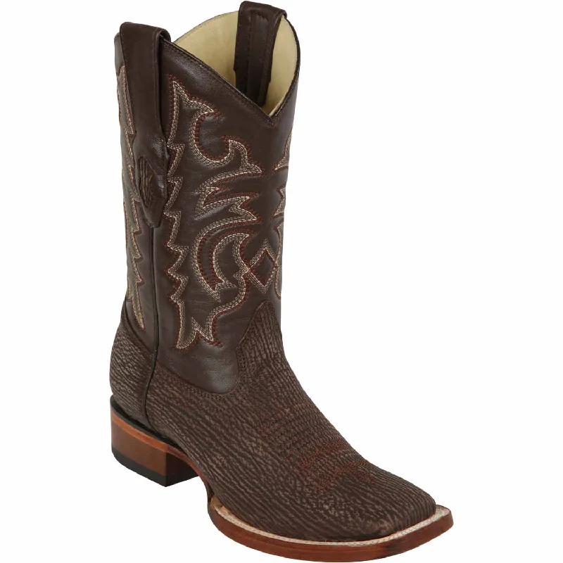 cowboy boots for women with genuine leather construction-Cowboy boots for cold weatherLos Altos 8220907 Men's Brown Genuine Shark Wide Square Toe Cowboy Boots