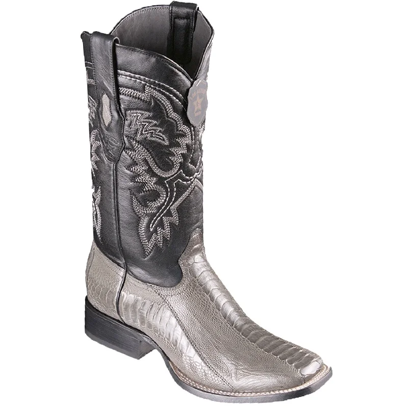 cowboy boots for women with pull-on design for easy wear-Cowboy boots for motorcycle ridingLos Altos 8220509 Men's Gray Genuine Ostrich Leg Wide Square Toe Cowboy Boots