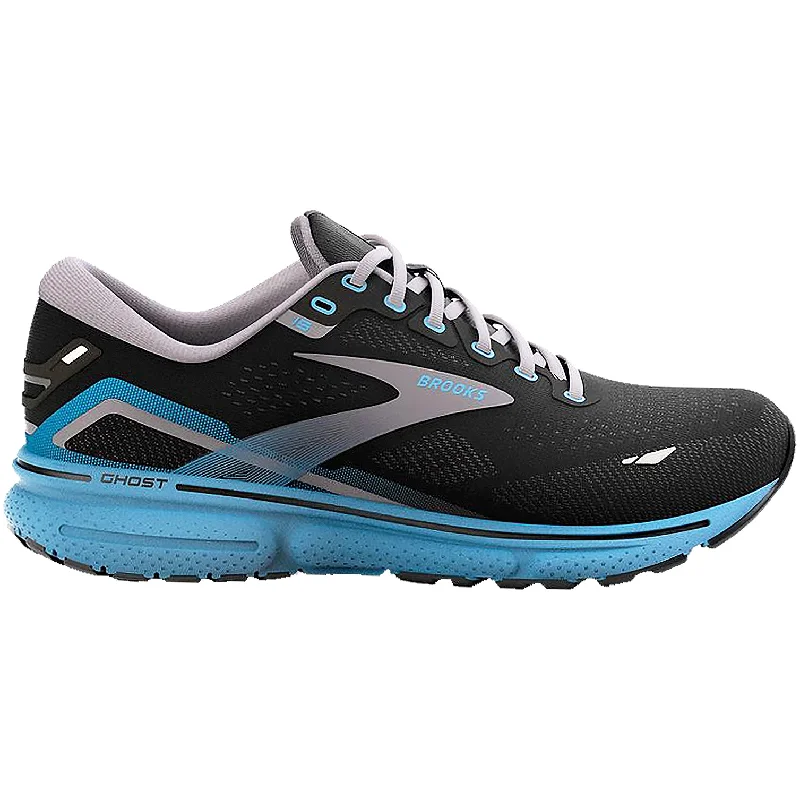 Athletic shoes for youth athletes-Men's Brooks Ghost 15 Black/Blackened Pearl/Blue Mesh