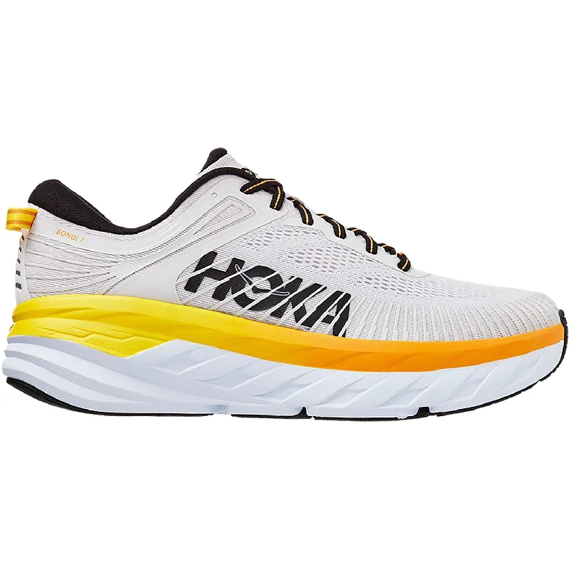 Athletic shoes with stylish trim-Men's Hoka One One Bondi 7 Nimbus Cloud/Radiant Yellow Mesh