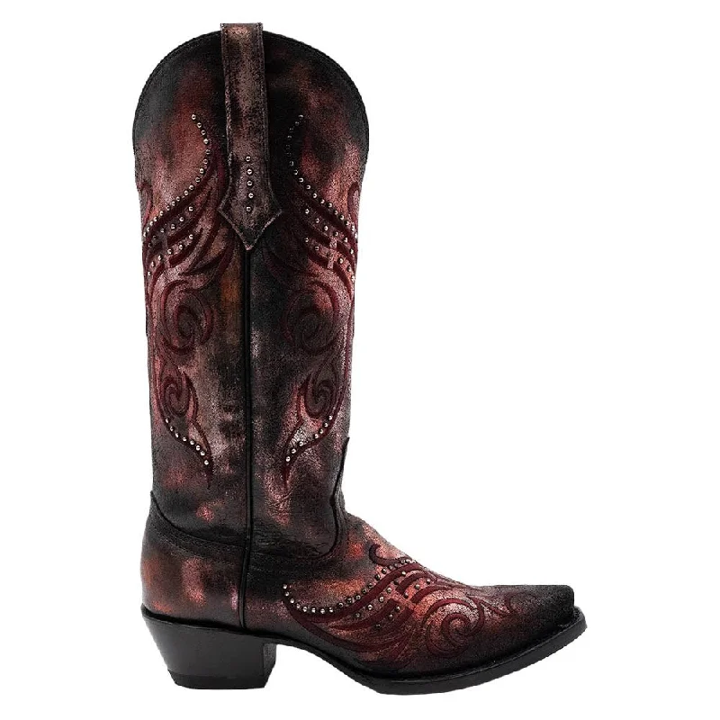 Rain boots for bold looks-Ferrini Masquerade Red Metallic Full Grain Leather Snipped Toe Boots