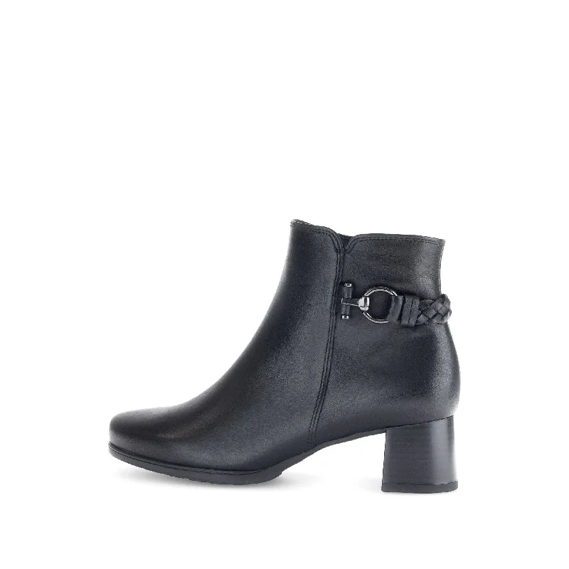 Ankle boots for dance outfits-Gabor Kathleen 52.822.57 Ladies Black Wide Leather Side Zip Ankle Boots