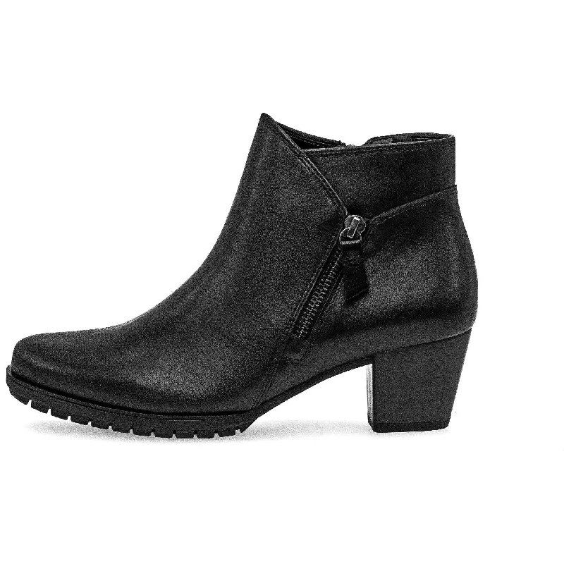 Ankle boots for fresh style-Gabor Olivetti 56.603.57 Ladies Black Wide Leather Side Zip Ankle Boots