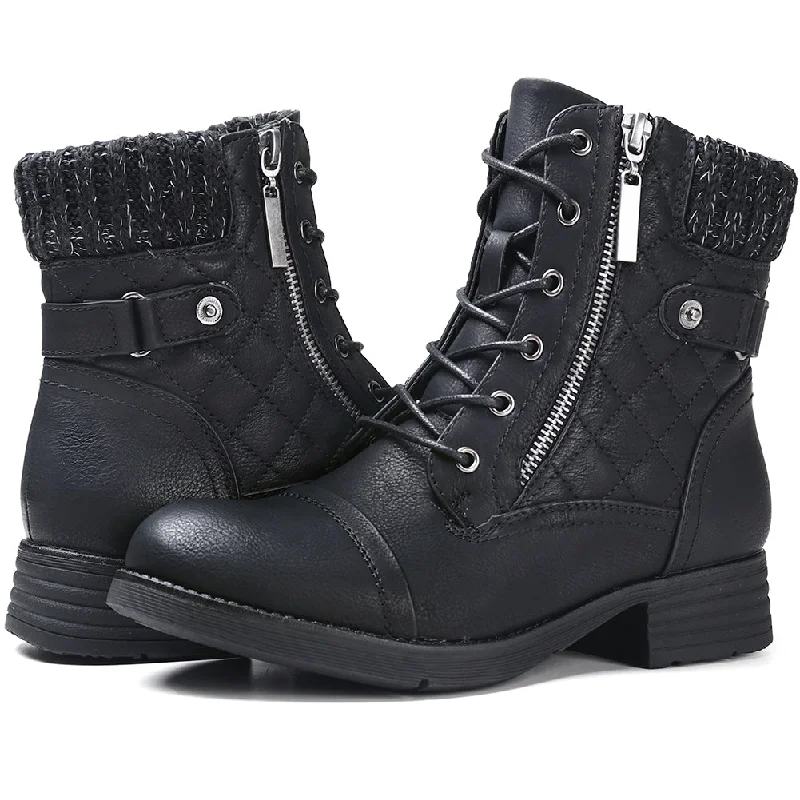 Ankle boots for cold climates-STQ Women's Combat Boots Lace up Ankle Booties