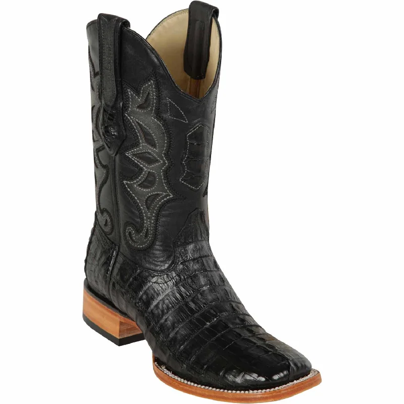 cowboy boots for men with soft toe for added comfort-Cowboy boots with trendy patternsLos Altos 48220105 Men's Black Genuine Caiman Tail Wide Square Toe Cowboy Boots